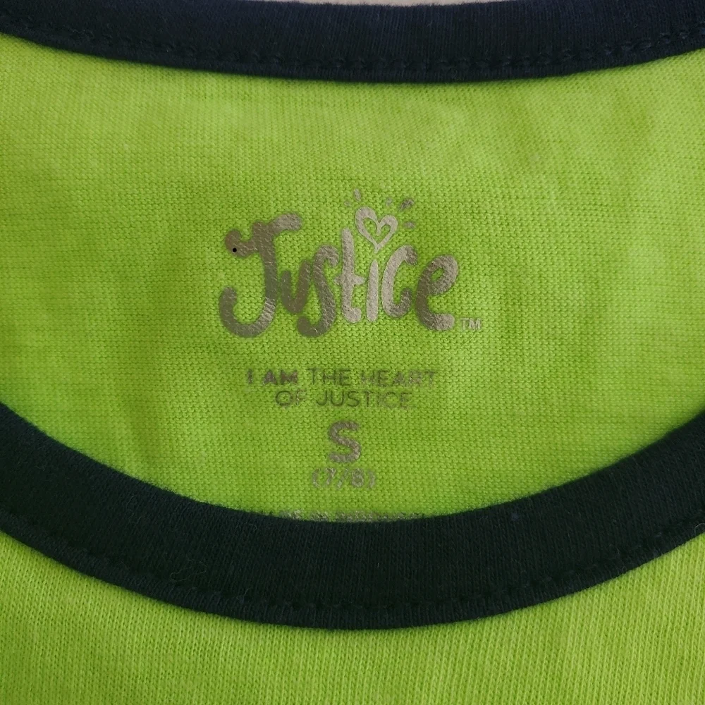K1024 * Justice Girls Surf Graphic Tank Neon Green Navy Blue Size S (7/8) NWT